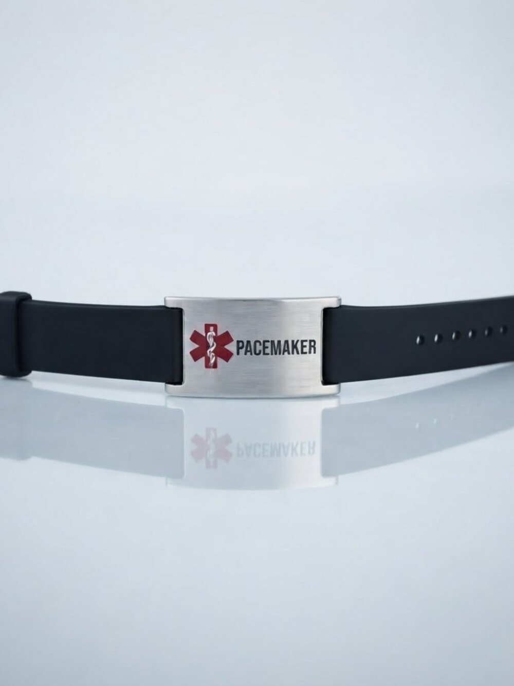 New! Pacemaker Unisex Black Silicone Medical Id Bracelet